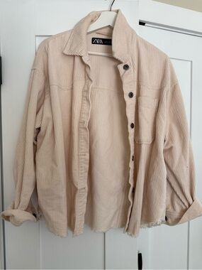 Zara Women's Light Beige Corduroy Overshirt Jacket
